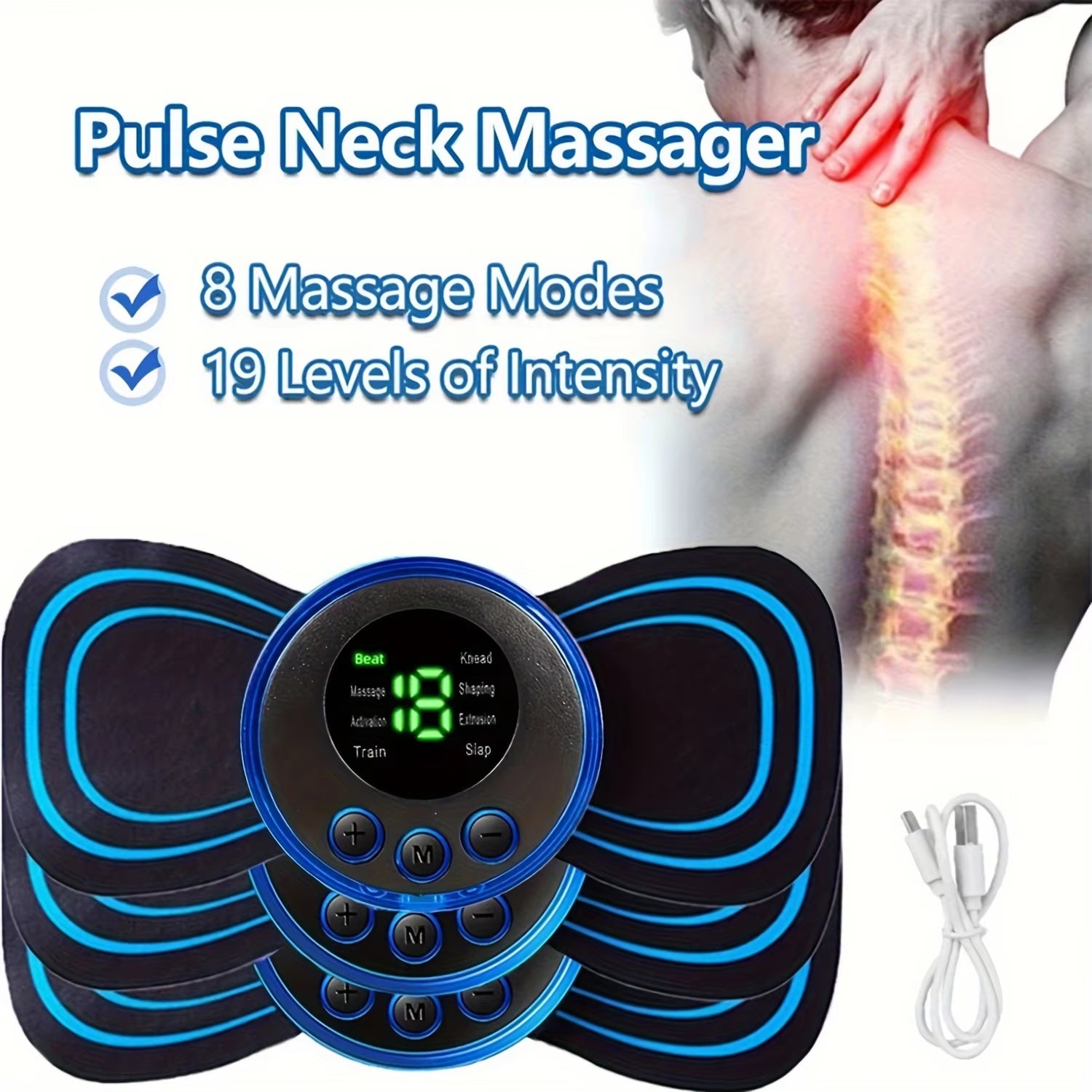 Remote Control EMS Neck Massager Mini Cervical Back Patch Stimulator Massageador Mat Portable Gel Pad Stickers Slim