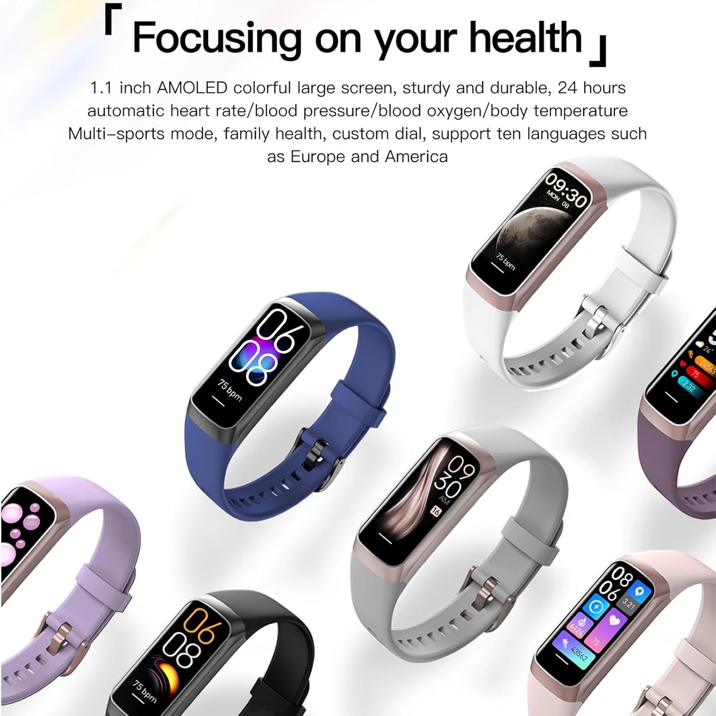 Keep Health Fitness Trackers for Women Men Amoled Step Counter for Android&Ios Alarm Stopwatch Fitness Tracker with Heart Rate Blood Pressure Monitor Calories Burned IP68 Waterproof Step Tracker Watch